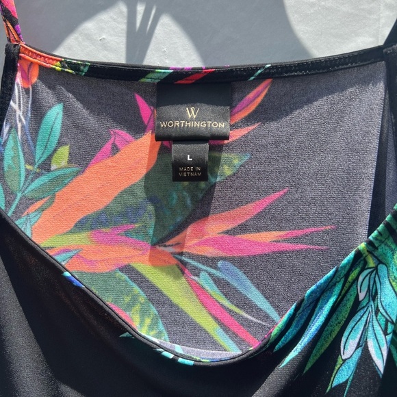 Worthington Black Top with Vibrant Floral Design - Picture 2 of 4